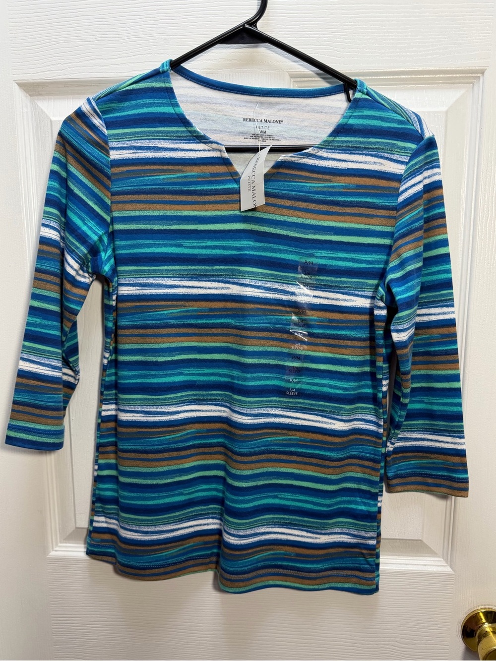 Rebecca Malone Teal, Blue & Brown Striped Knit Top